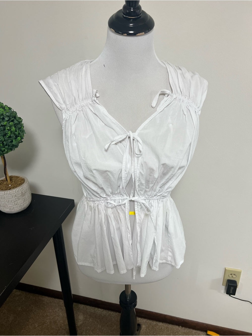 H&M White Tie-Front Peasant Blouse